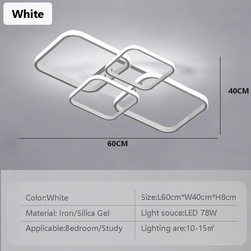 LED Ceiling Light Living Room Design, 78W Square Acrylic Ceiling Lamp,Black Modern Aluminum Ceiling Light Fixture