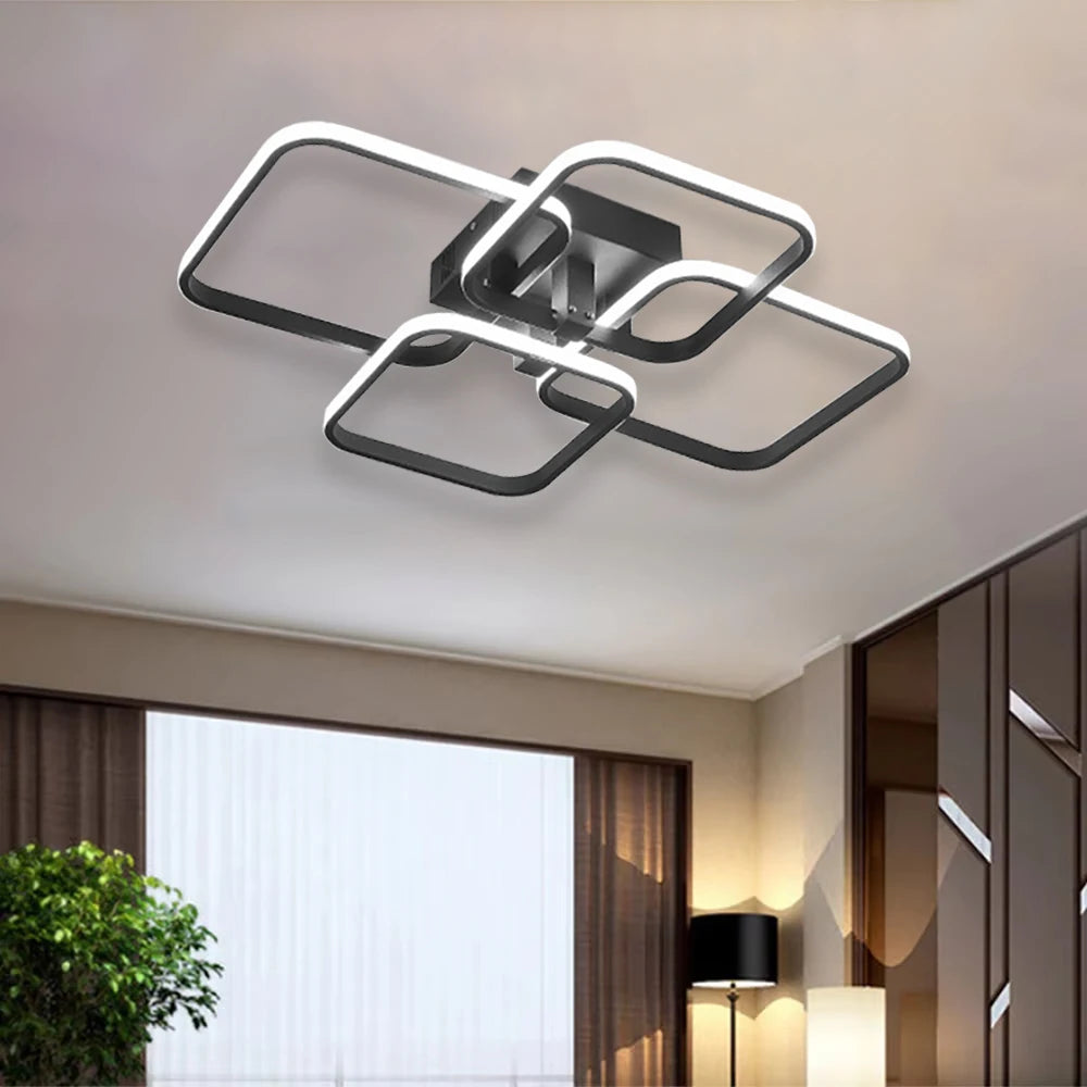 LED Ceiling Light Living Room Design, 78W Square Acrylic Ceiling Lamp,Black Modern Aluminum Ceiling Light Fixture