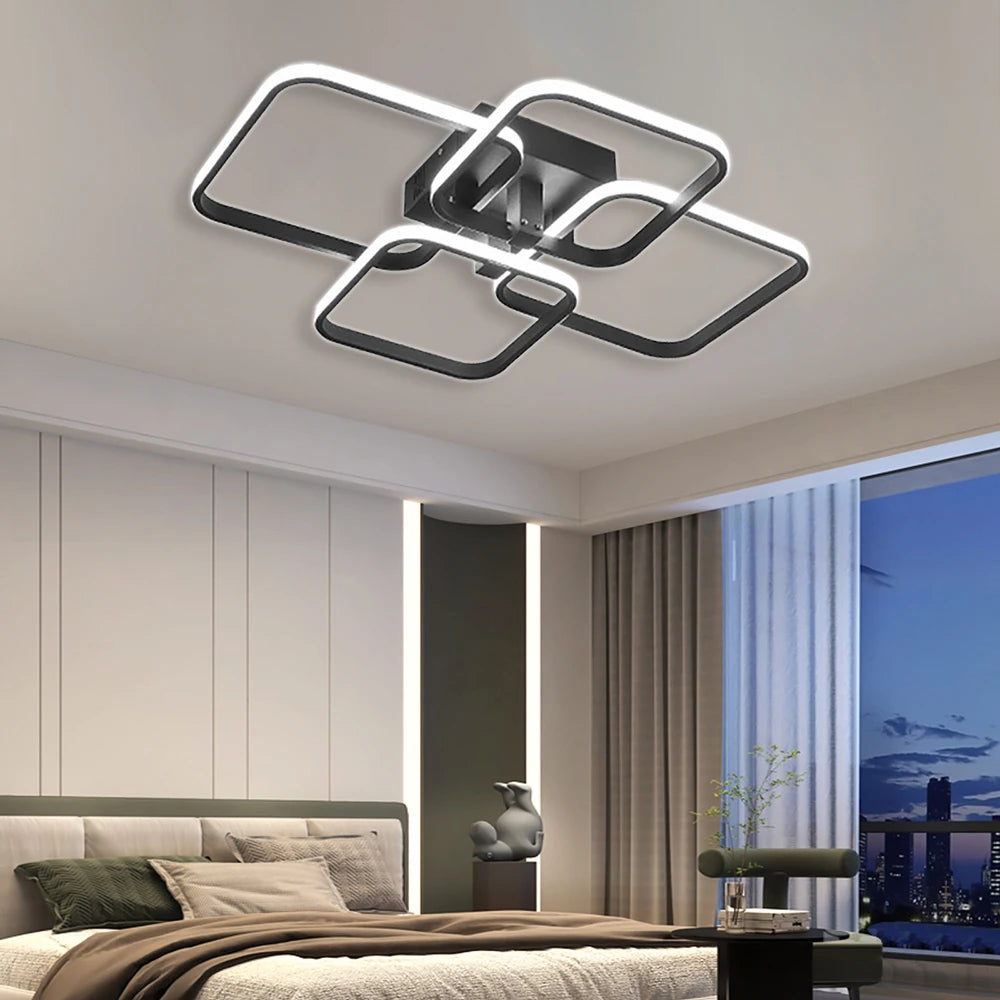 LED Ceiling Light Living Room Design, 78W Square Acrylic Ceiling Lamp,Black Modern Aluminum Ceiling Light Fixture