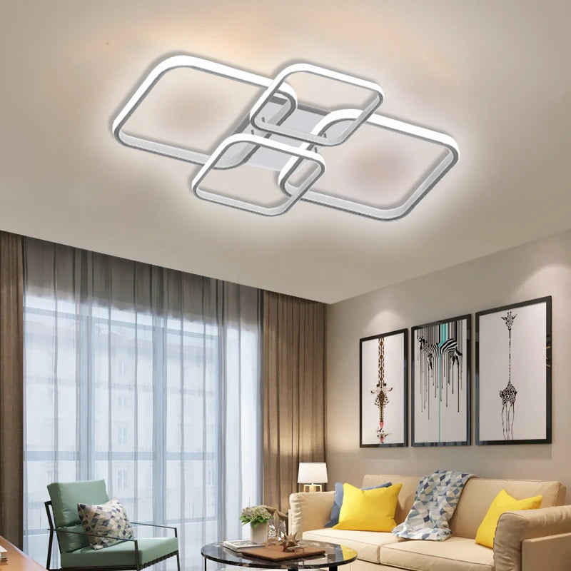 LED Ceiling Light Living Room Design, 78W Square Acrylic Ceiling Lamp,Black Modern Aluminum Ceiling Light Fixture