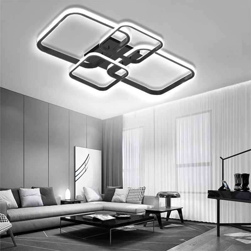 LED Ceiling Light Living Room Design, 78W Square Acrylic Ceiling Lamp,Black Modern Aluminum Ceiling Light Fixture