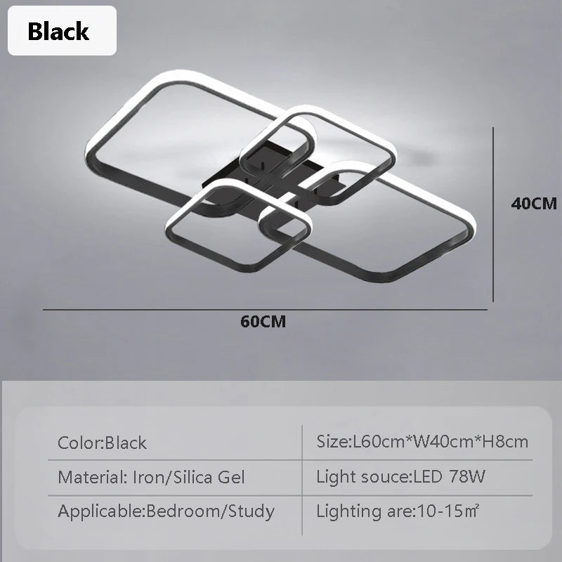 LED Ceiling Light Living Room Design, 78W Square Acrylic Ceiling Lamp,Black Modern Aluminum Ceiling Light Fixture