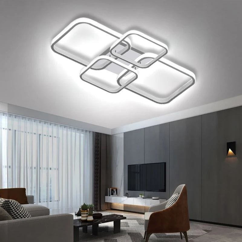 LED Ceiling Light Living Room Design, 78W Square Acrylic Ceiling Lamp,Black Modern Aluminum Ceiling Light Fixture