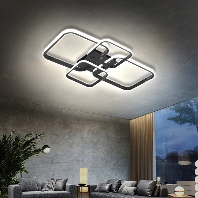 LED Ceiling Light Living Room Design, 78W Square Acrylic Ceiling Lamp,Black Modern Aluminum Ceiling Light Fixture